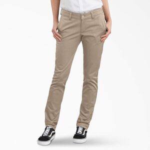 Dickies Womens Workwear Khaki Slim Fit Tapered Leg Twill Denim Jeans Sz 16 L